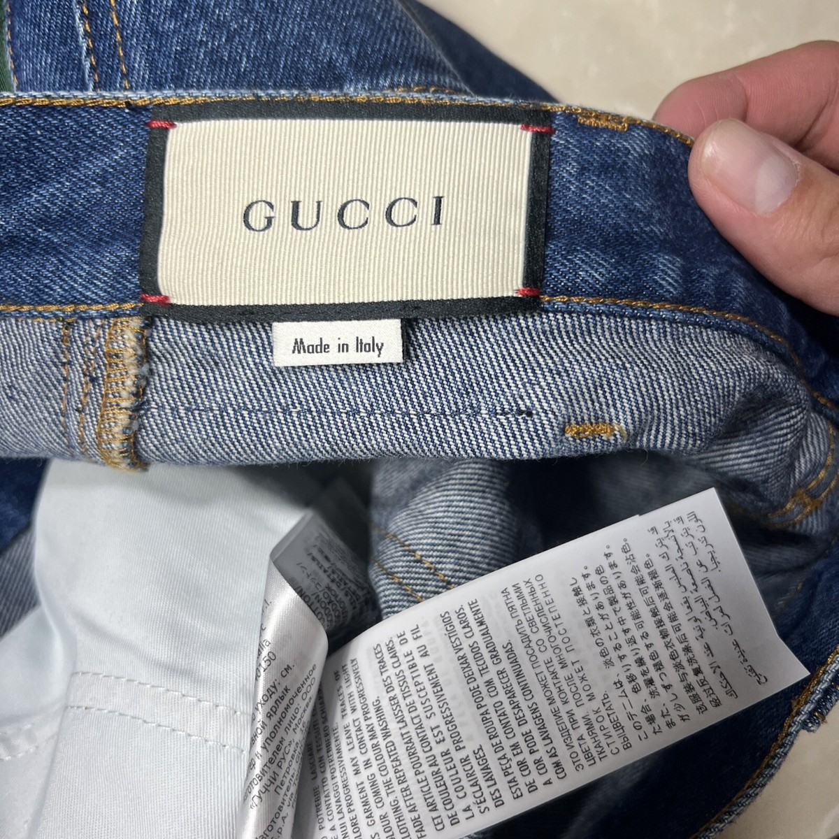 Gucci Classic Web Stripe Washed Denim Petroleum Straight Gucci Classic Web Stripe Washed Denim Petroleum Straight