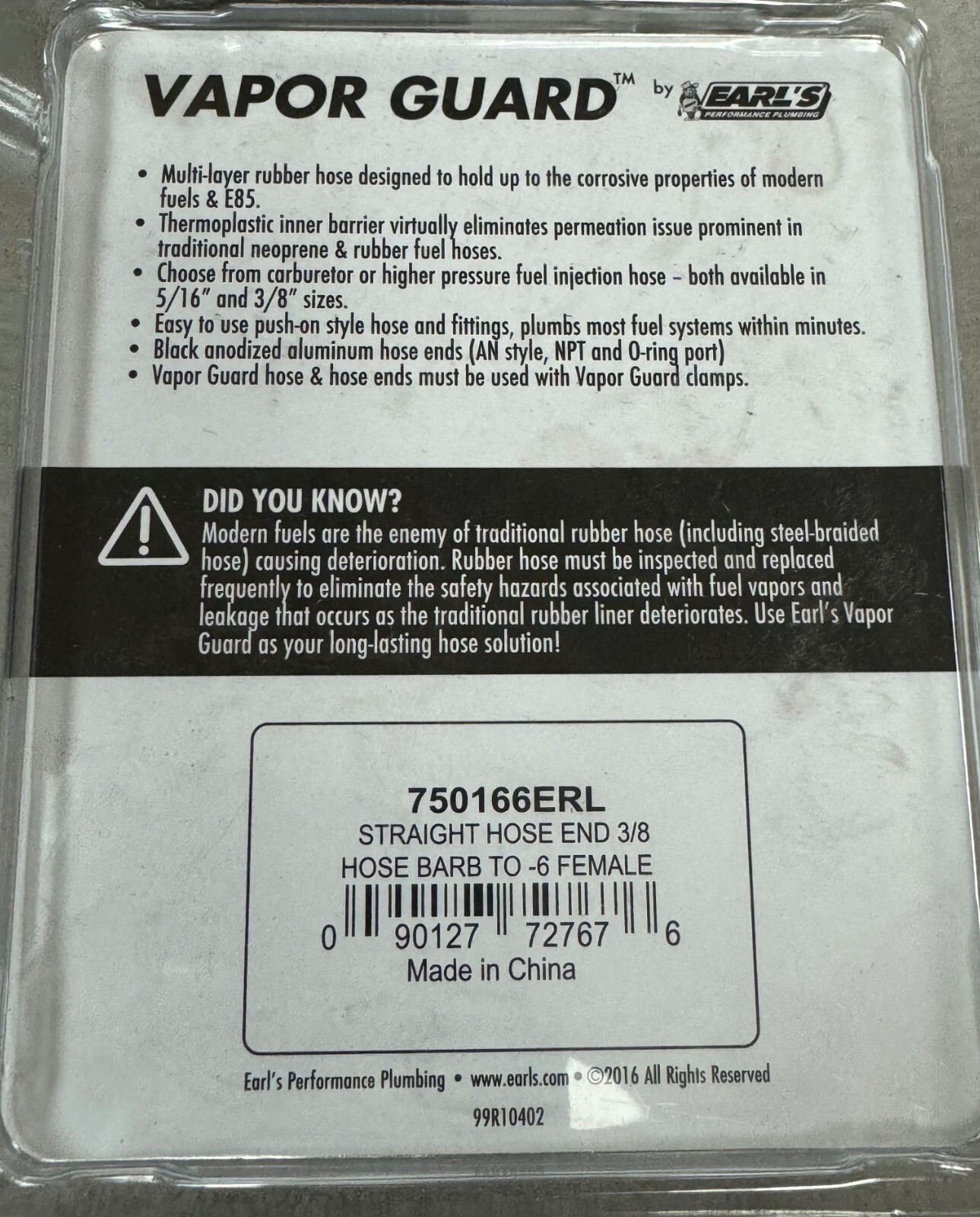 Earl's Performance Plumbing Vapor Guard Straight Hose End 750166ERL