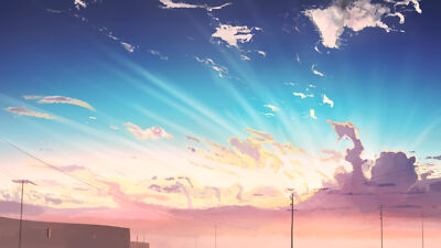 Anime sky power lines sunlight outdoors Playmat Gaming Mat Desk