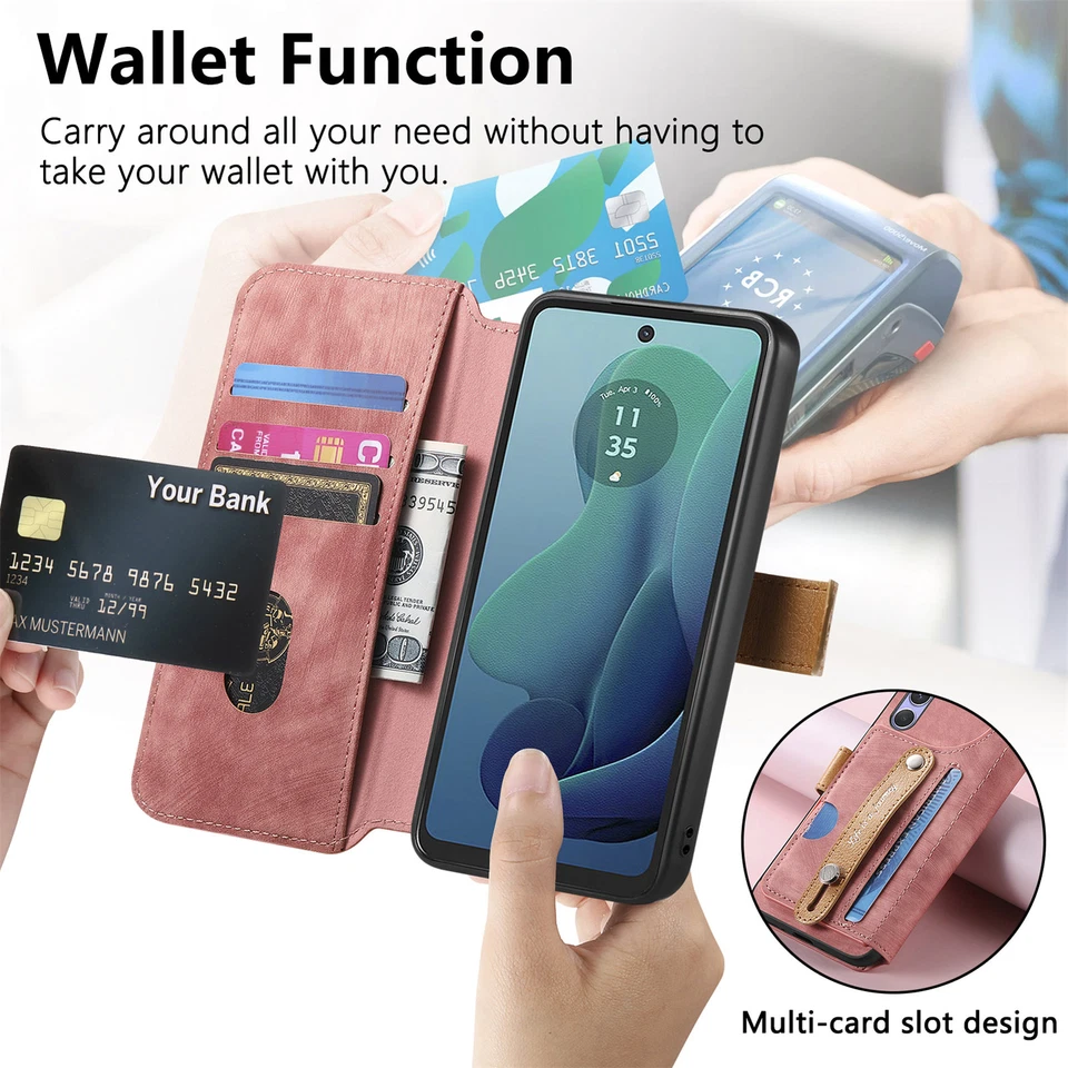 For Motorola Moto G Stylus 5G/Power/Play/G 5G 2024 Magnetic Leather Wallet Case - Image 4 of 4