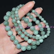 6/8/10/12/14mm A Green Jade Jadeite Round Gems Beads Elastic Bracelet 7.5''