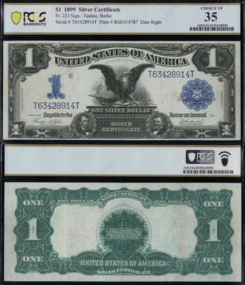 #ad #ad SC 1899 $1 Fr.233 “Black Eagle” Silver Certificate PCGS 35 Choice VF 914T $499.00