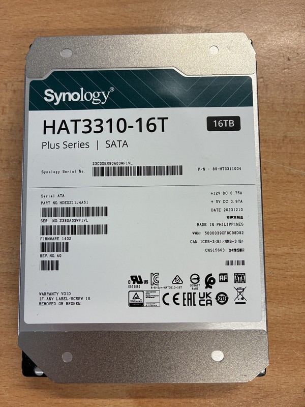 HAT3310-16T Synology Plus Series 16TB SATA NAS HDD 100% Health 372 Days Use LOW