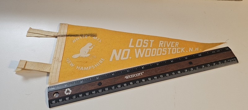 Vintage LOST RIVER N. WOODSTOCK WHITE MTS. N.H. BEAVER FELT PENNANT 12"