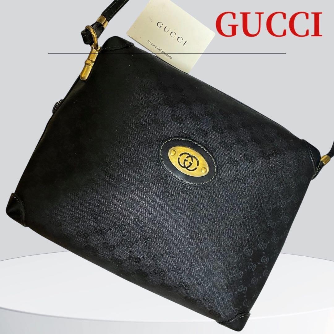 GUCCI GG Micro Shoulder Bag PVC Black Authentic G0804501