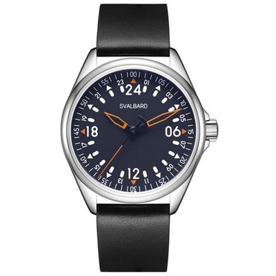 Svalbard TRASER GA55 Swiss Quarz Stahl Schwarz Leder 24H Herren Uhr