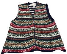 Vtg Nuggets Fair Isle Sweater Vest Womens L Multi Color Knit Cardigan Striped