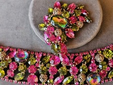 Vintage Juliana Brooch And Bracelet Set Gorgeous PINK Watermelon 