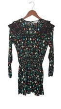 Stella McCartney floral woven dress 14+ black multicolor ruffle long sleeve