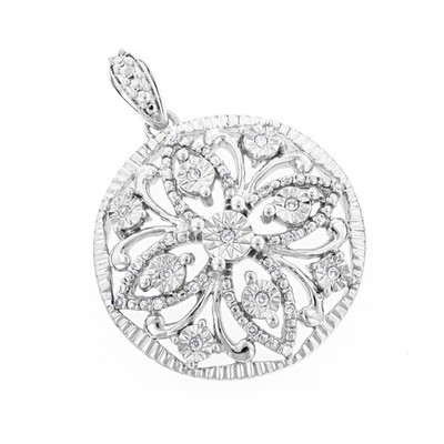 Damen Diamant Medaillon Blume Anhänger 0,12ct 10K