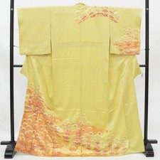Vintage Japanese Kimono  Houmongi  Green Silk  Floral  pp0113b