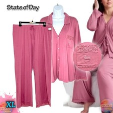 NWT State of Day Womens XL Collared Knit PJ Set 100198306 Berry Breeze 85