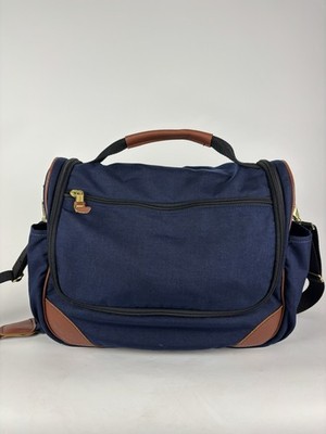 L.L.Bean Navy Nylon Briefcase Messenger Bag Leather Trim Laptop Work Travel