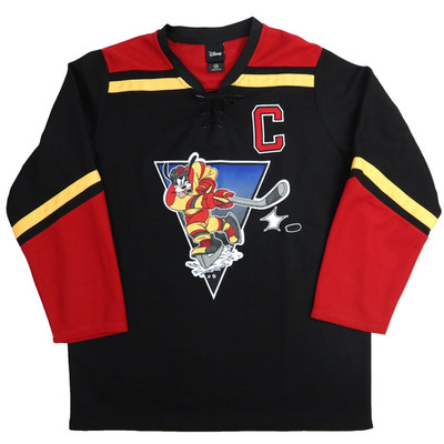 Disney Goofy Hockey Jersey Mens Large Red Black Captain Embroidered 32 Puck Slap