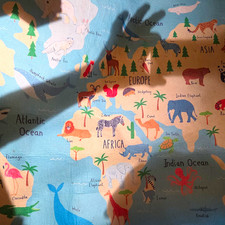 Kids World Map Play Mat Rug, Multicolor Educational Animal Map Theme