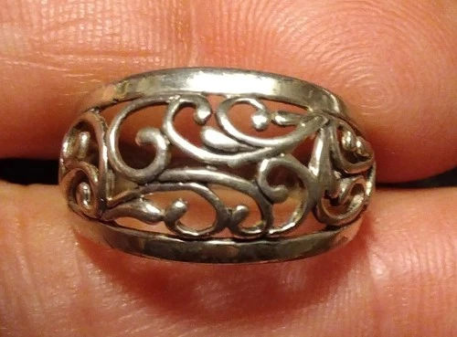 Sterling Filigree Band Ring 925 Sz 7.5 Solid Silver Unisex Scroll 3g Artisan Vtg