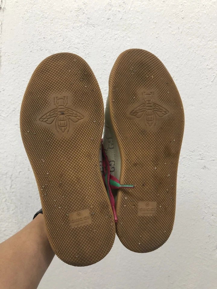 AUTÊNTICO TÊNIS GUCCI tela lona monograma branco camurça UE 37 EUA 7 L1-2 - Imagem 4 de 4