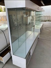 Floor Standing Multi-Tier Glass Retail Display Case with Shelves, White Base