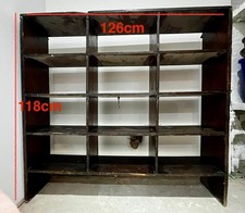 Vintage Wooden Pigeon Hole Storage Unit Rustic Shelves Workshop 12 Compartments