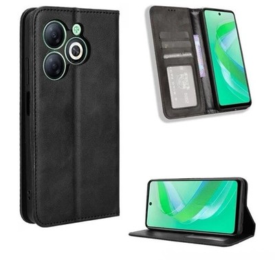 Black Wallet Case for Infinix Smart 8 X6525 Card Pocket Kickstand Cover