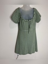 Madewell Green White Gingham Tie-Front Mini dress Cottagecore prairie small