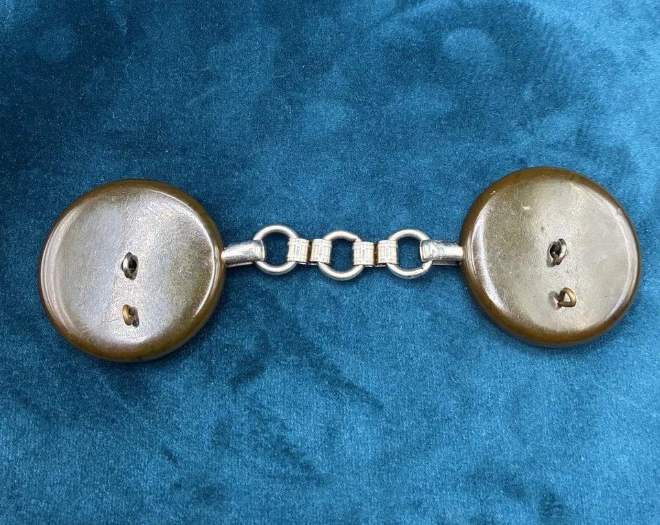 VTG Art Deco Bakelite Coat Cape Button Clasp 2 Piece Silver Tone Chain 5 1/2" - Image 2 of 4