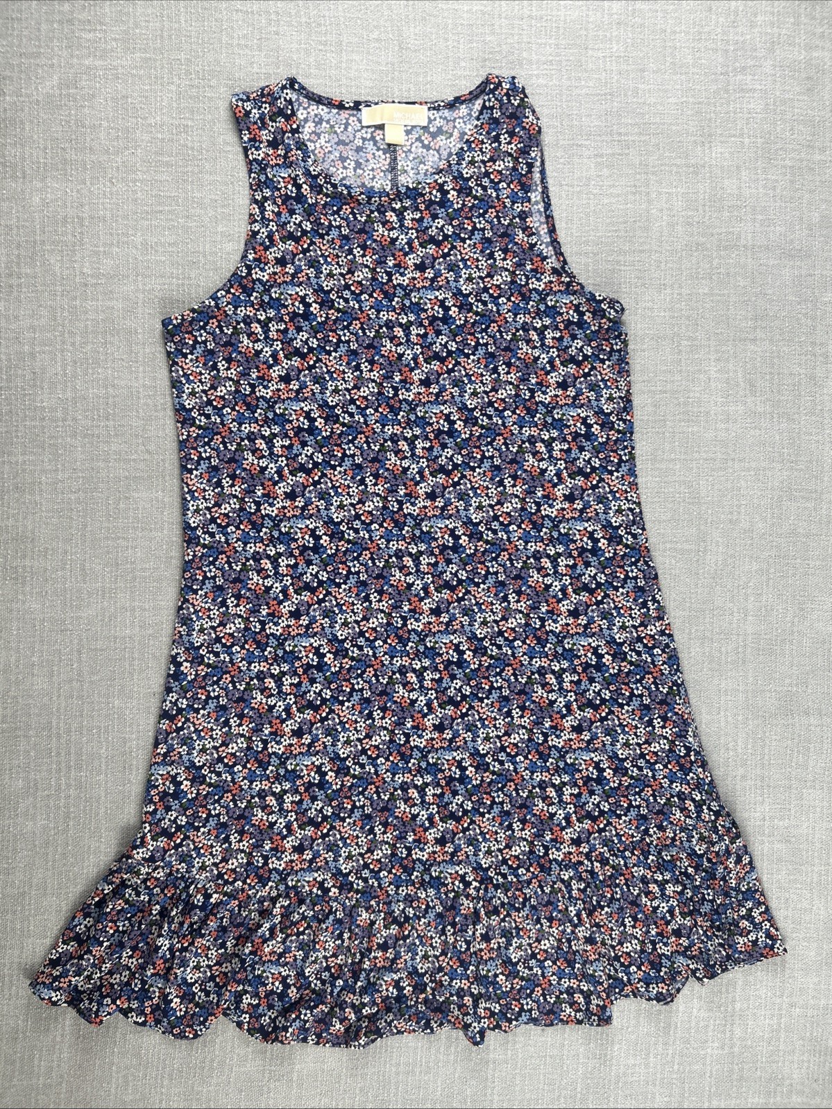 Michael Kors Women’s M Floral Blue Stretch Shift Dress Ruffled Hem
