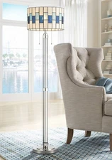 Robert Louis Tiffany Andra 60" High Art Glass Drum Shade Floor Lamp