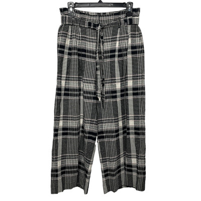 Ett:twa Anthropologie Luca Wide Leg Pants Size 4 Black White Textured Plaid Crop
