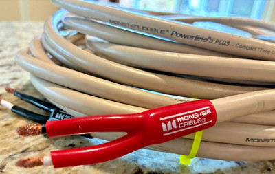 Monster Cable Powerline 3 Plus Speaker Cables 12.5ft (152'') Pair Bare Wire VG+It