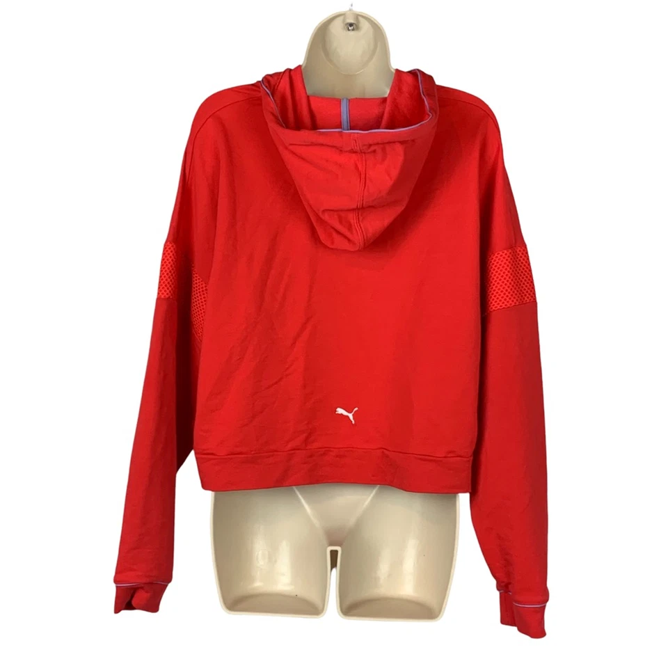 Puma Womens Cropped Hoodie Sweatshirt Pink Long Sleeve Drawstring Pullover XL - Image 2 of 4