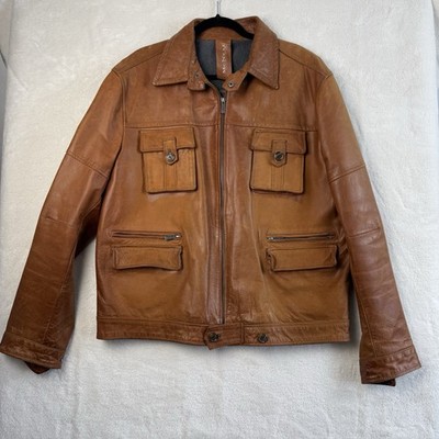 MC NEAL LEATHER XL VINTAGE 70s Style Retro JACKET Camel Brown Wool Lined