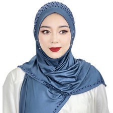 Women Muslim Hijab Arab Faux Rhinestone Beaded Head Wrap Scarf Turkish Khimar