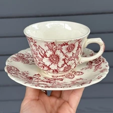 Vintage Taylor Smith Red Bouquet Flower Tea Cup And Saucer Plate China Set