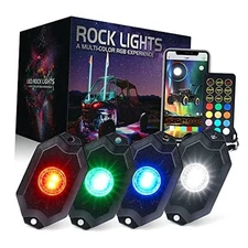  RGBW LED Rock Lights Kit with Bluetooth & Wireless Remote Controller, 4 Pods