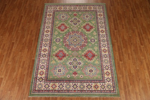 Green Geometric Super Kazak Handmade Area Rug Dining Room Carpet 7x10 - Picture 3 of 21