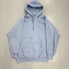 Vintage 60s 70s Light Blue Cotton Blank Distressed Hoodie 1960s True Vintage