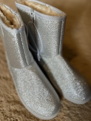Target Silver Glitter Faux Fur Lined Zip Snow Boots Girls Size 5