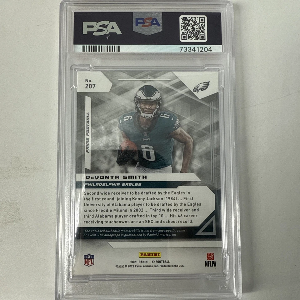 2021 PANINI XR DEVONTA SMITH Triple Swatch Auto 1/1 Rookie Sick Patch🔥PSA 8 - Image 2 of 3