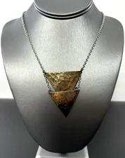 Brutalist Necklace Signed ZAD Hammered Brass #453