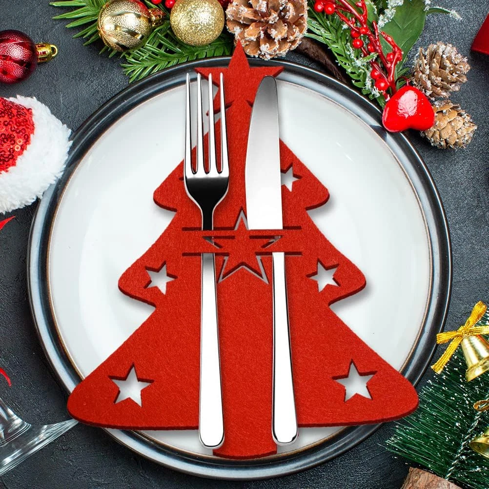 NINGESHOP Portaposate in Feltro di Natale,16 Pezzi Porta Posate,Portaposate per Natale