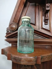 Antique Mellin's Food Glass Bottle w Original Lid Large Size Boston USA