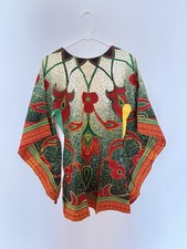 Handmade Dashiki Shirt Top Cotton Red Yellow Green Drape Sleeves Unique Vintage