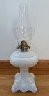 Vintage White Milk Glass Princess Feather Oil Lamp Scovill #2 Burner Needs Wick