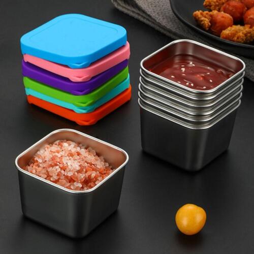 Piatto quadrato in acciaio inox casa insalata contenitore ketchup a prova di perdite3d8 - Foto 13 di 16