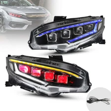 2PCS Full LED Projector Headlights For Honda Civic 2016-2020 2021 RED Demon Eye