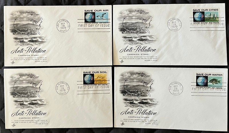 US FDC #1410-1413 Anti -Pollution  Series Set of Four Uncancelled and Unsealed