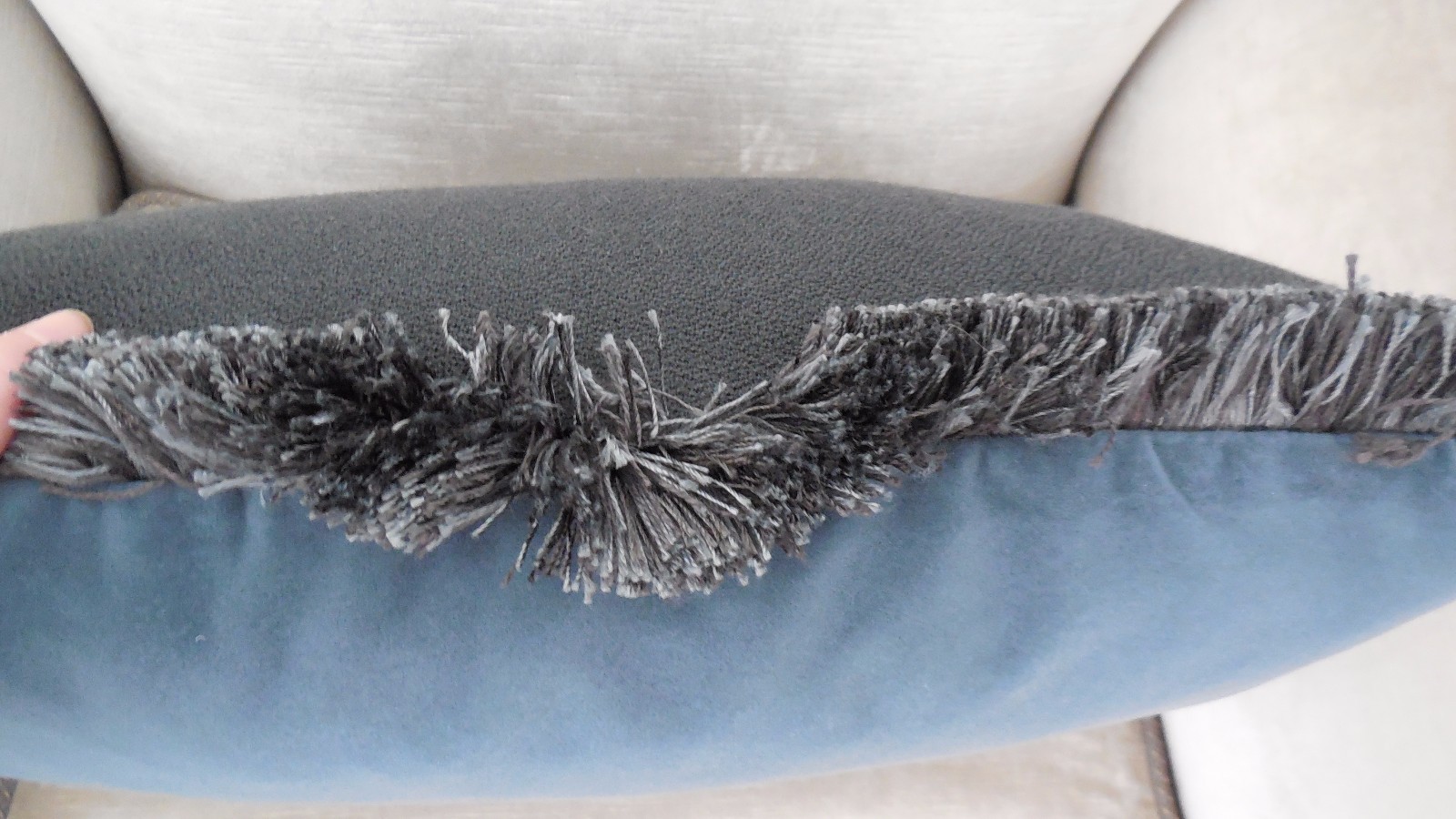 ️ NEW Muted TEAL VELVET Cushion Covers & GREY SILKY FRINGES Oblong 50cm Square eBay