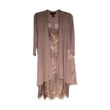 R M Richards 2 Piece Women's Mocha Lace Sequin Embellished Dress Jacket Size 6