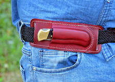 HANDMADE LEATHER GENIUNE HORIZONTAL SHEATH FOR FOLDING POCKET KNIFE FIT BUCK 110
